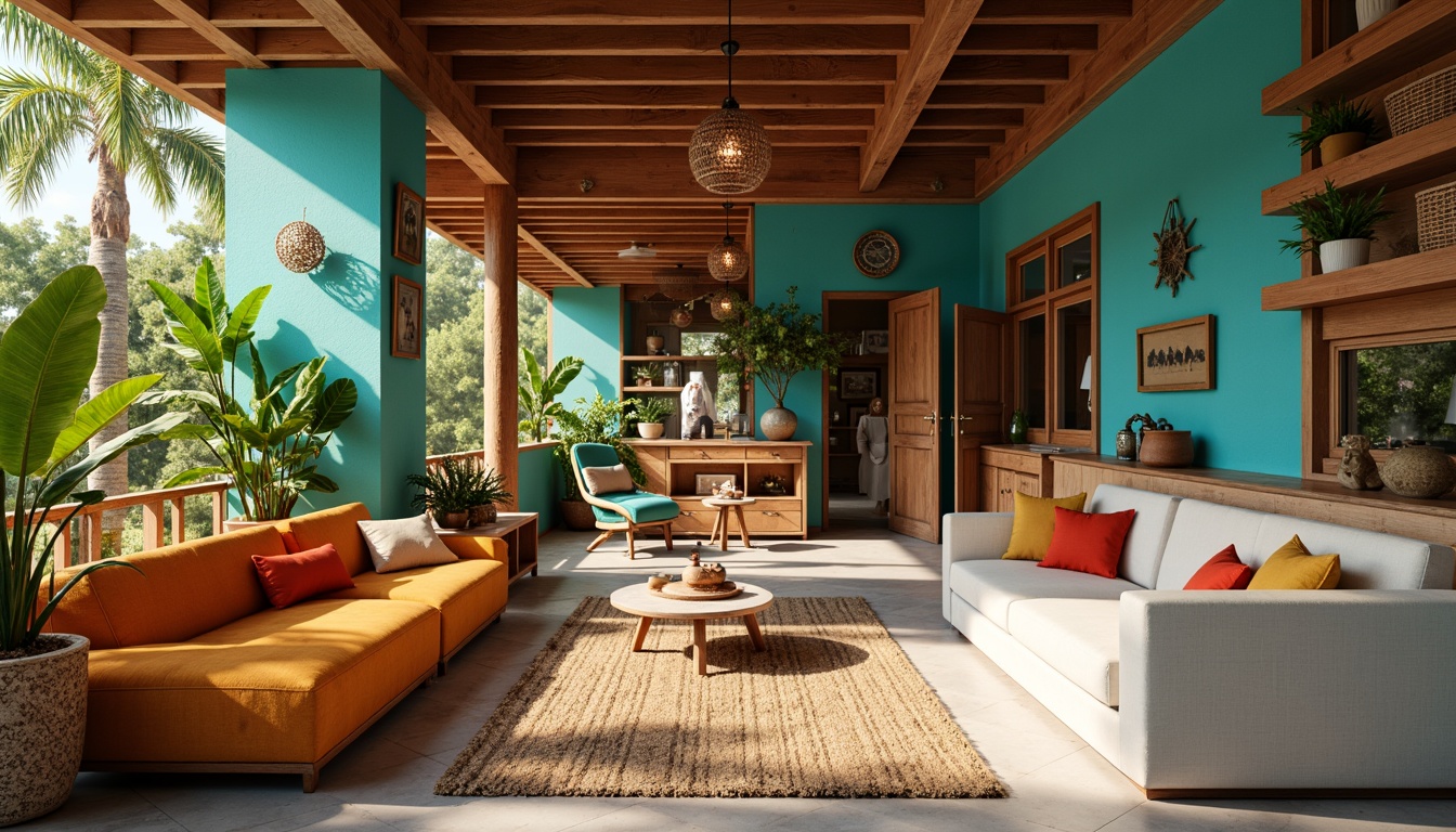 Prompt: Vibrant artistic studio, eclectic furniture arrangement, warm earthy tones, rich walnut wood accents, bold turquoise statements, creamy white marble countertops, lush greenery, natural textiles, woven baskets, minimalist decor, soft golden lighting, subtle gradient transitions, 3/4 composition, realistic textures, ambient occlusion.