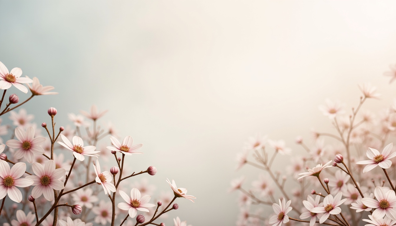 Prompt: Soft pastel hues, calming atmosphere, gentle gradient transitions, soothing color harmony, creamy whites, warm beiges, pale blues, mauve accents, natural textures, earthy tones, botanical inspirations, delicate florals, subtle shine, matte finishes, elegant simplicity, balanced composition, visual flow, aesthetic cohesion.