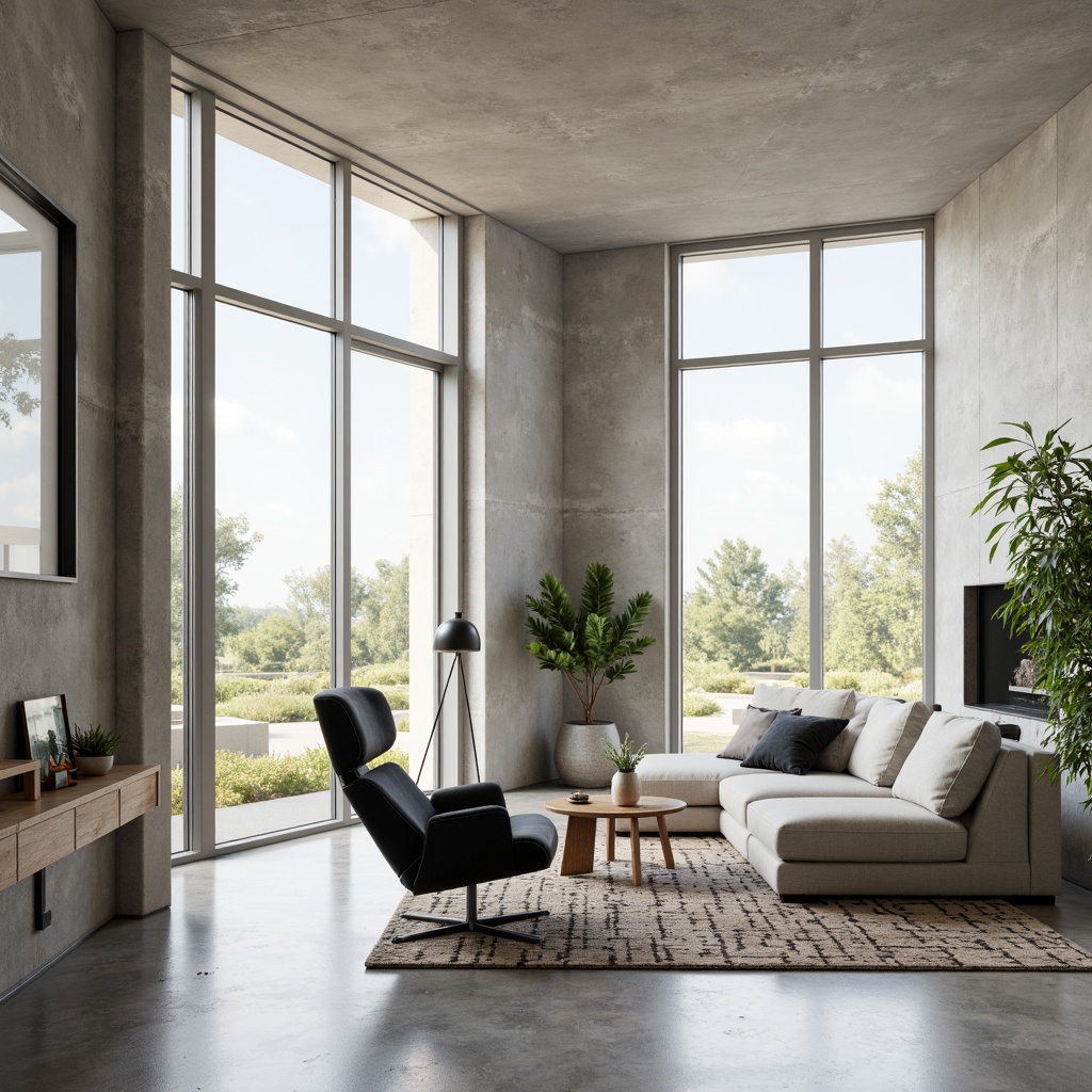 Prompt: Minimalist living room, sleek low-profile furniture, monochromatic color scheme, polished concrete floors, industrial chic decor, geometric patterns, Scandinavian-inspired design, floor-to-ceiling windows, natural light pouring in, airy atmosphere, sparse decoration, functional simplicity, clutter-free space, calming ambiance, warm neutral tones, subtle textures, 1/1 composition, softbox lighting, realistic reflections, ambient occlusion.