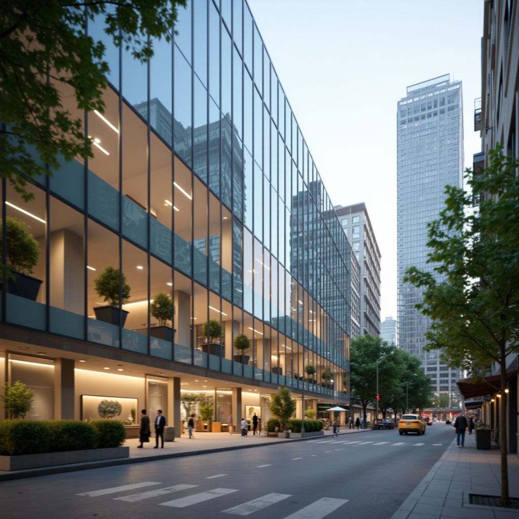 Prompt: Transparent glass facades, reflective surfaces, minimalist interior design, open floor plans, natural light pouring in, airy atmosphere, sleek metal frames, modern architecture, urban cityscape, bustling streets, busy pedestrians, blurred motion, shallow depth of field, 1/2 composition, soft warm lighting, ambient occlusion, realistic textures.