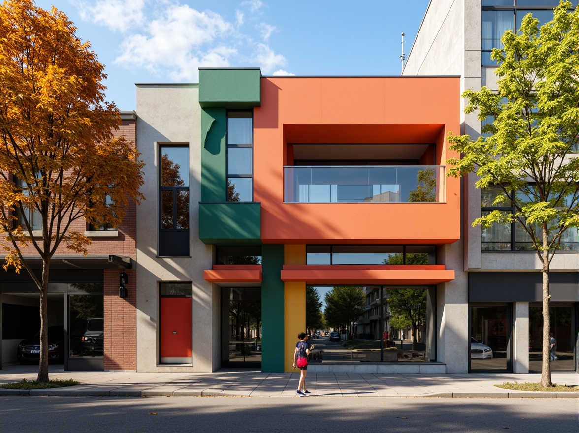 Prompt: Geometric store facade, constructivist architecture style, bold angular lines, fragmented forms, industrial materials, exposed ductwork, concrete walls, steel beams, minimalist windows, abstract patterns, vibrant primary colors, urban cityscape, busy street scene, afternoon sunlight, shallow depth of field, 2/3 composition, symmetrical framing, high-contrast lighting, realistic textures, ambient occlusion.