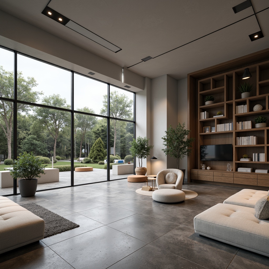 Prompt: Minimalist living room, sleek lines, monochromatic color scheme, polished concrete floors, low-profile furniture, geometric shapes, abundant natural light, floor-to-ceiling windows, sliding glass doors, cozy reading nook, built-in shelving units, recessed lighting, soft warm ambiance, 1/1 composition, shallow depth of field, realistic textures, ambient occlusion.