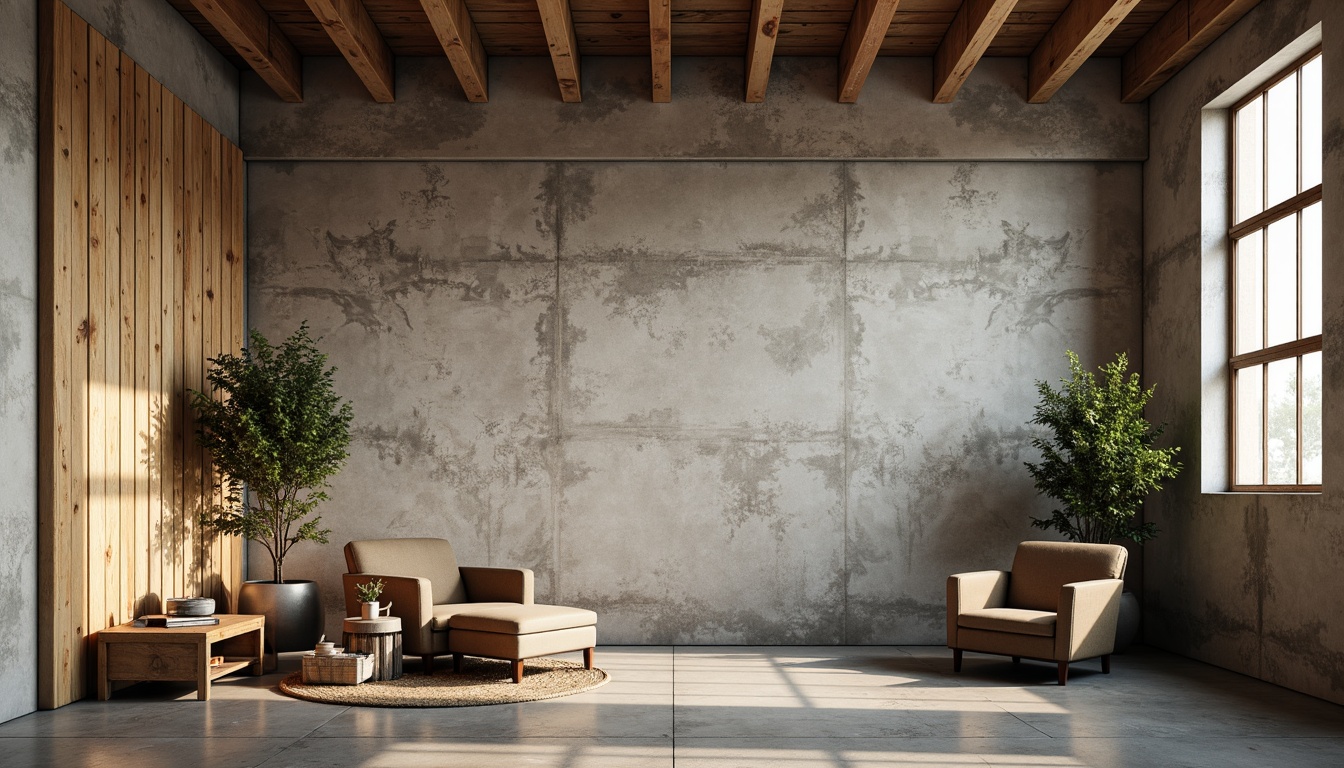 Prompt: Rough-hewn concrete walls, tactile plastered texture, earthy tones, industrial chic, urban loft atmosphere, reclaimed wood accents, metal frame windows, natural light pouring in, soft warm shadows, 1/1 composition, realistic roughness mapping, ambient occlusion, subtle color grading.