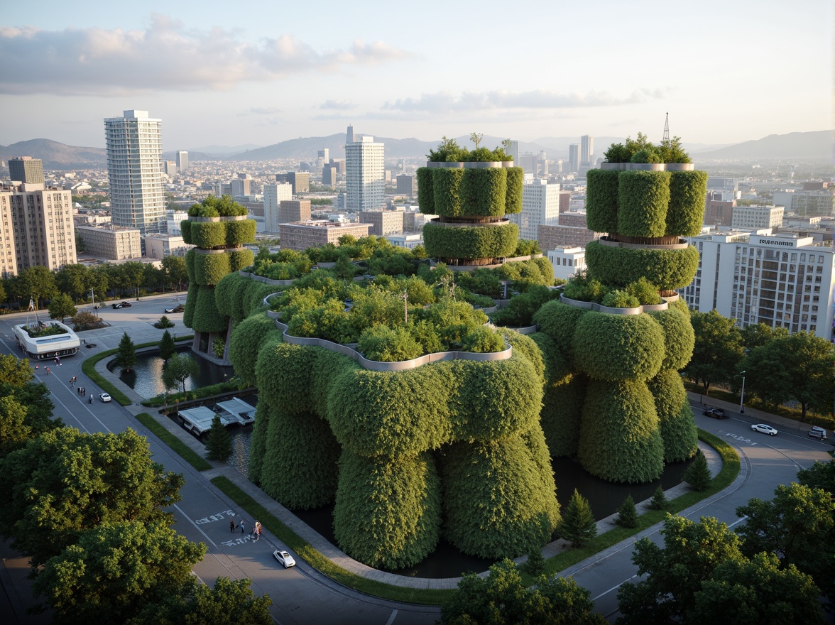 Prompt: Eco-friendly blob-like structures, organic shapes, green roofs, living walls, rainwater harvesting systems, solar panels, wind turbines, natural ventilation, recycled materials, low-carbon footprint, energy-efficient systems, bioluminescent lighting, soft diffused illumination, shallow depth of field, 1/1 composition, realistic textures, ambient occlusion, futuristic cityscape, urban renewal, innovative water management, grey water reuse, minimal waste generation, cradle-to-cradle design, biomimetic principles, circular economy approach.