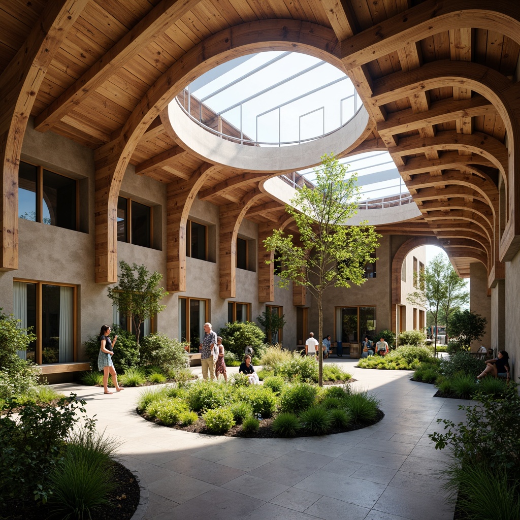 Prompt: Rustic visitor center, wooden accents, natural stone walls, earthy tones, reclaimed wood beams, living roofs, green walls, solar panels, rainwater harvesting systems, eco-friendly materials, minimal waste design, recycled glass features, organic forms, curved lines, natural ventilation systems, clerestory windows, soft warm lighting, 1/1 composition, shallow depth of field, panoramic view, realistic textures, ambient occlusion.Please let me know if this meets your requirements!