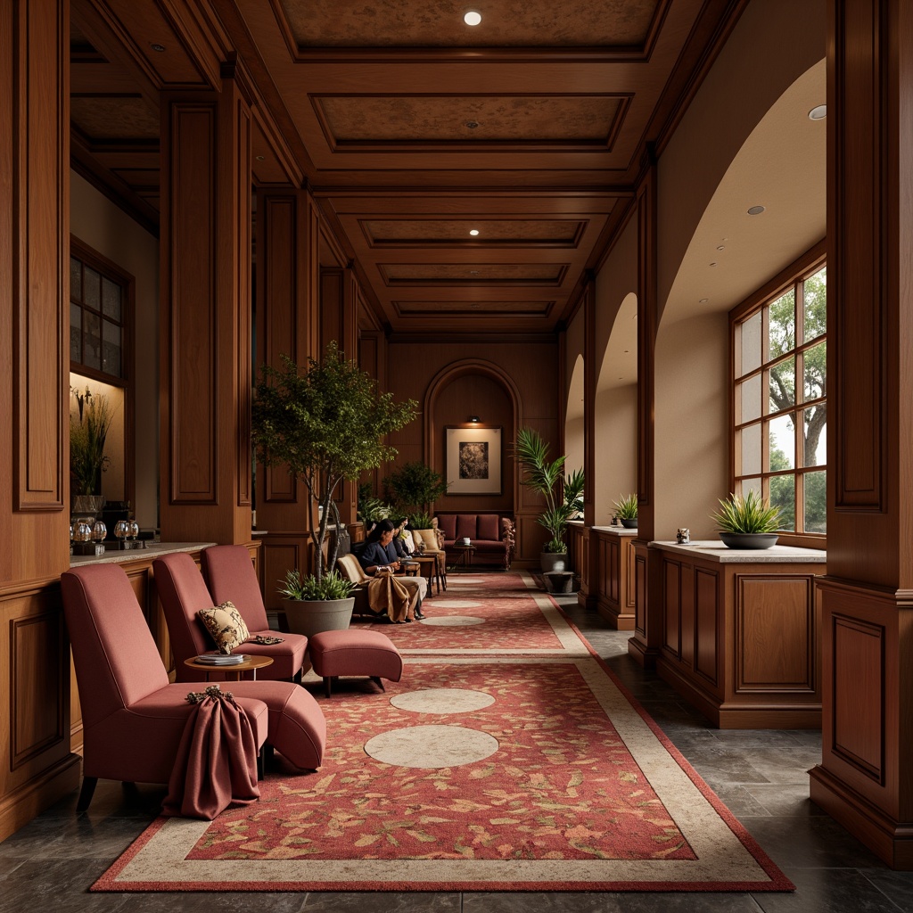 Prompt: Luxurious interior space, rich wood textures, high-gloss finishes, metallic accents, velvet upholstery, marble countertops, polished chrome fixtures, warm ambient lighting, soft focus blur, shallow depth of field, 1/1 composition, realistic reflections, subtle gradient maps.