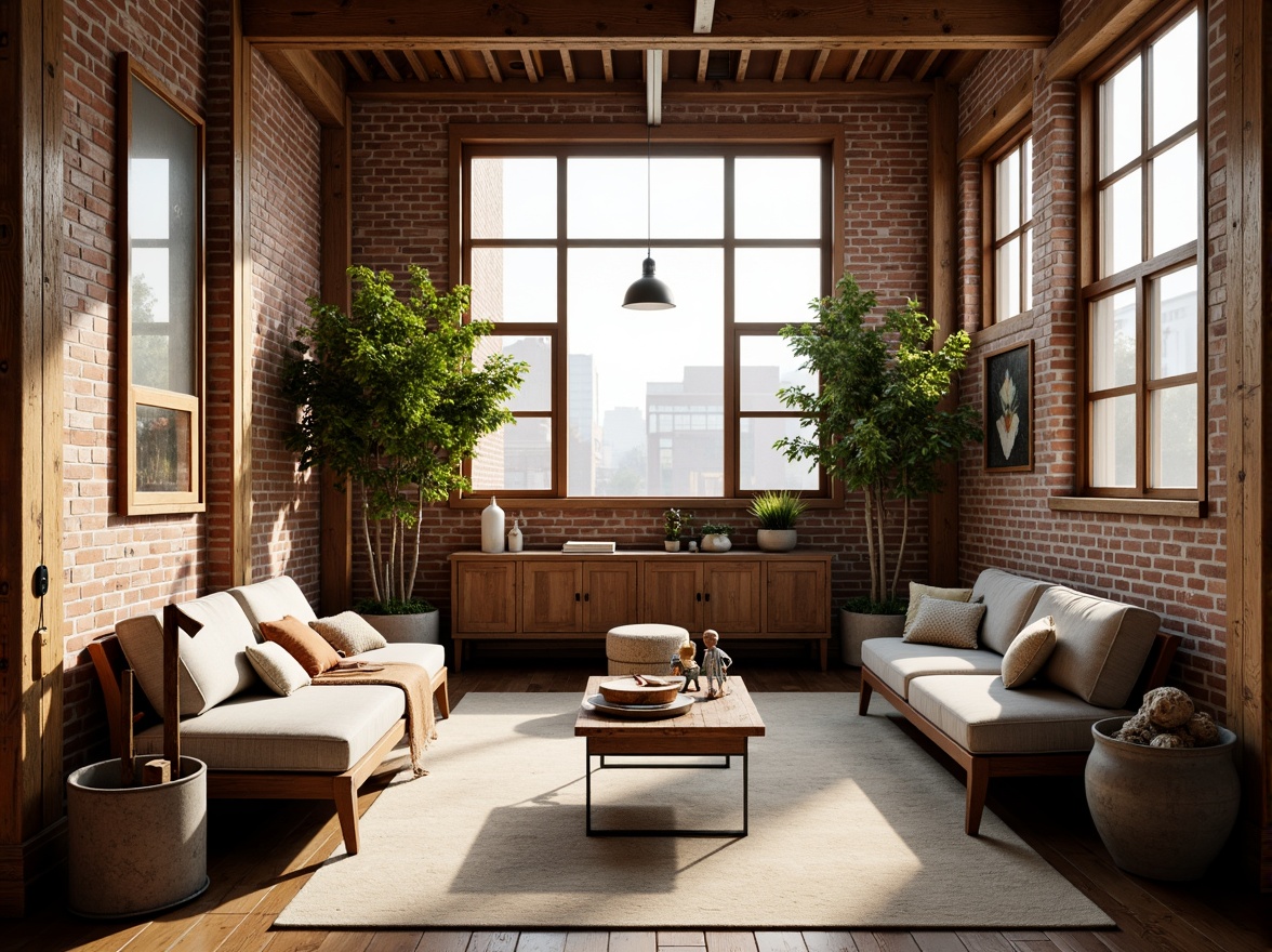 Prompt: Exposed brick walls, wooden beams, industrial chic, soft natural light, large windows, urban loft atmosphere, romantic ambiance, cozy reading nooks, plush throw blankets, vintage decorative items, distressed wood furniture, metal accents, earthy color palette, warm creamy tones, rustic charm, intimate setting, relaxed mood, shallow depth of field, 1/1 composition, softbox lighting, realistic textures, ambient occlusion.