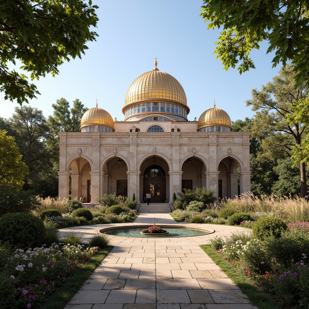 Prompt: Majestic Byzantine palace, intricately patterned stone walls, golden domes, ornate archways, lush Mediterranean gardens, vibrant blooming flowers, tranquil water features, rustic stone pathways, ancient olive trees, warm sunny day, soft diffused lighting, shallow depth of field, 1/1 composition, atmospheric perspective, realistic textures, ambient occlusion.