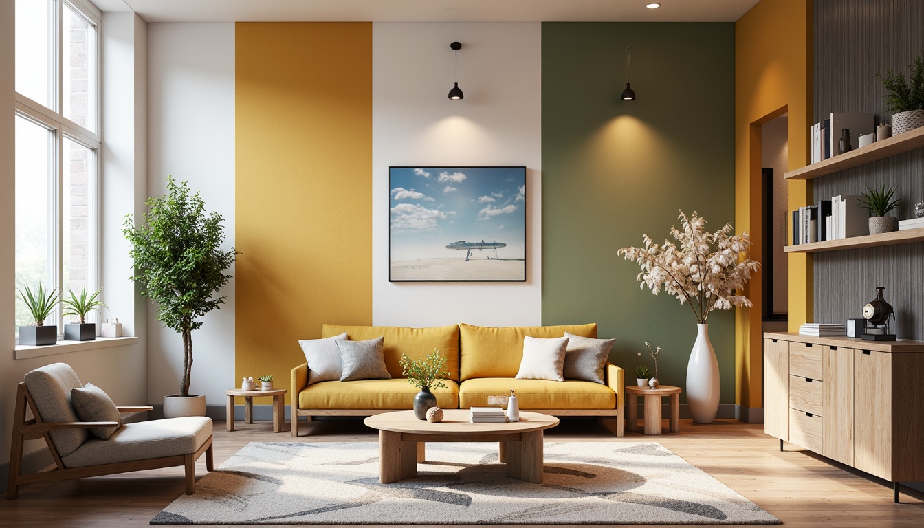 Prompt: \Vibrant design studio, modern minimalist interior, wooden accents, soft pastel hues, creamy whites, rich charcoal grays, bold accent walls, natural textiles, geometric patterns, subtle metallic sheens, warm task lighting, shallow depth of field, 1/1 composition, realistic textures, ambient occlusion.\