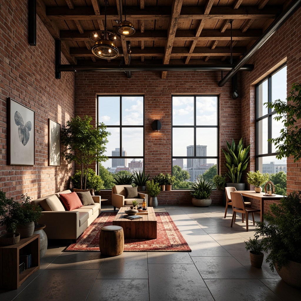 Prompt: Exposed brick walls, reclaimed wood accents, industrial metal beams, vintage decorative items, cozy intimate spaces, soft warm lighting, lush greenery, romantic balconies, cityscape views, bustling urban atmosphere, eclectic mix of modern and antique furniture, distressed finishes, earthy color palette, natural textures, open floor plans, spacious high ceilings, large windows, panoramic urban vistas, shallow depth of field, 3/4 composition, realistic ambient occlusion.