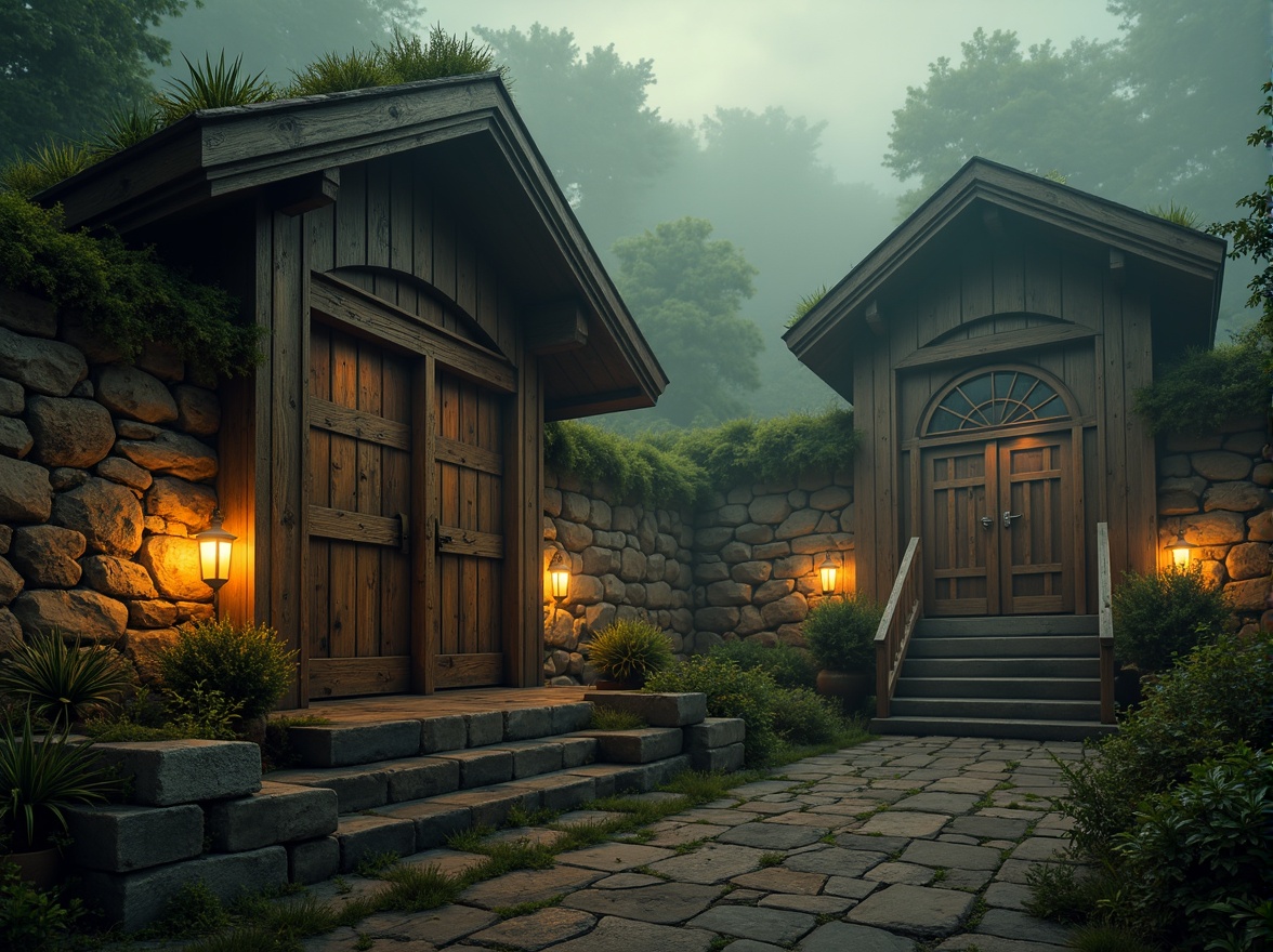 Prompt: Mysterious watchtower, ancient stone walls, worn wooden doors, mystical lanterns, atmospheric fog, misty dawn, warm golden lighting, soft muted colors, earthy tones, moss-covered roofs, ivy-clad stones, weathered wooden beams, rusty metal hinges, subtle gradient effects, 1/1 composition, cinematic mood, realistic textures, ambient occlusion.