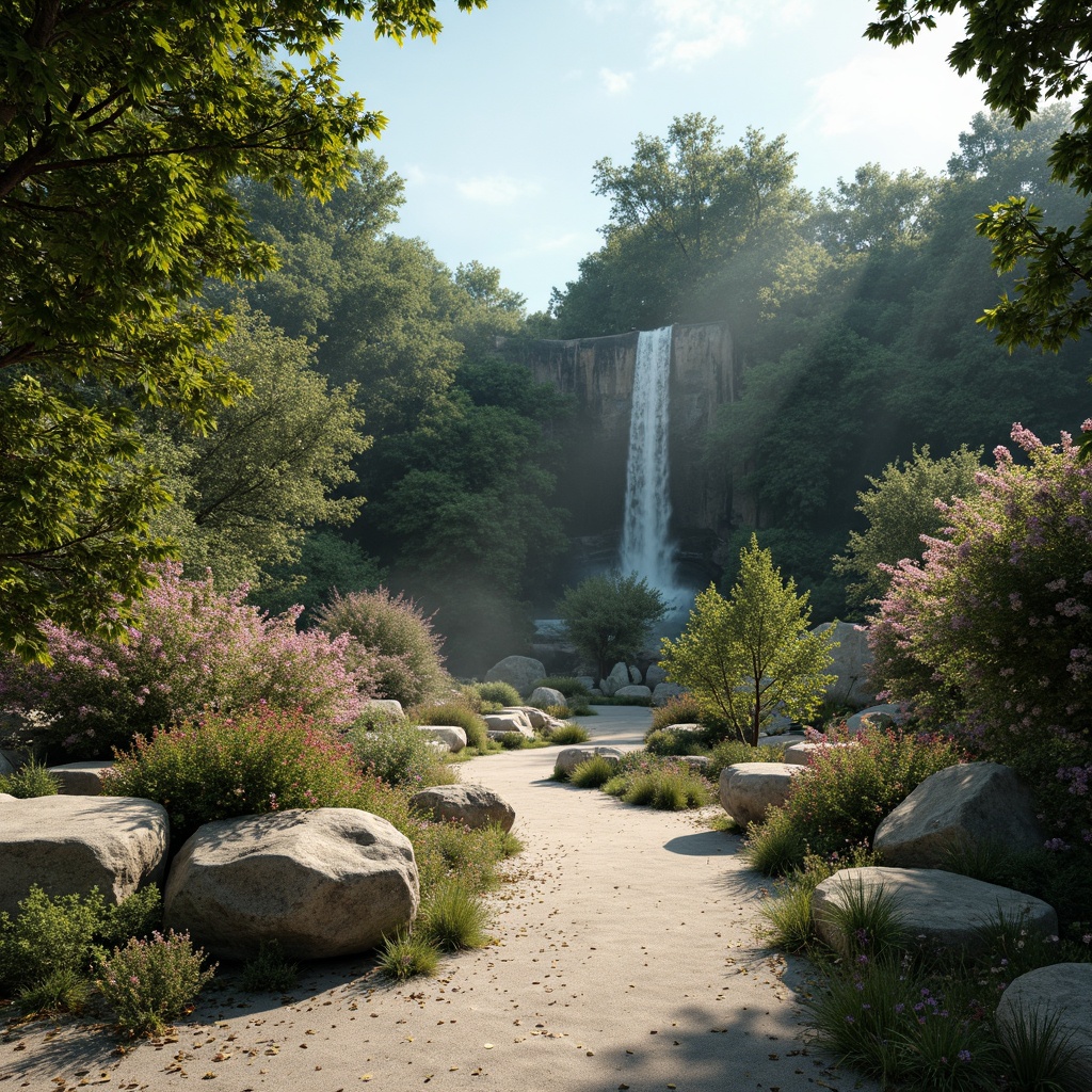 Prompt: Earthy tone, mossy greens, sky blue hues, sandy neutrals, driftwood grays, blooming florals, warm beiges, natural stone textures, organic patterns, soft misty lighting, serene ambiance, 1/1 composition, intimate focus, realistic rendering, subtle color gradations.