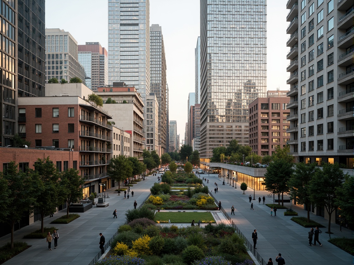 Prompt: Vibrant cityscape, towering skyscrapers, bustling streets, pedestrian walkways, urban parks, modern streetlights, eclectic building facades, glass and steel architecture, rooftop gardens, city skyline views, morning fog, warm golden lighting, shallow depth of field, 1/1 composition, realistic textures, ambient occlusion.