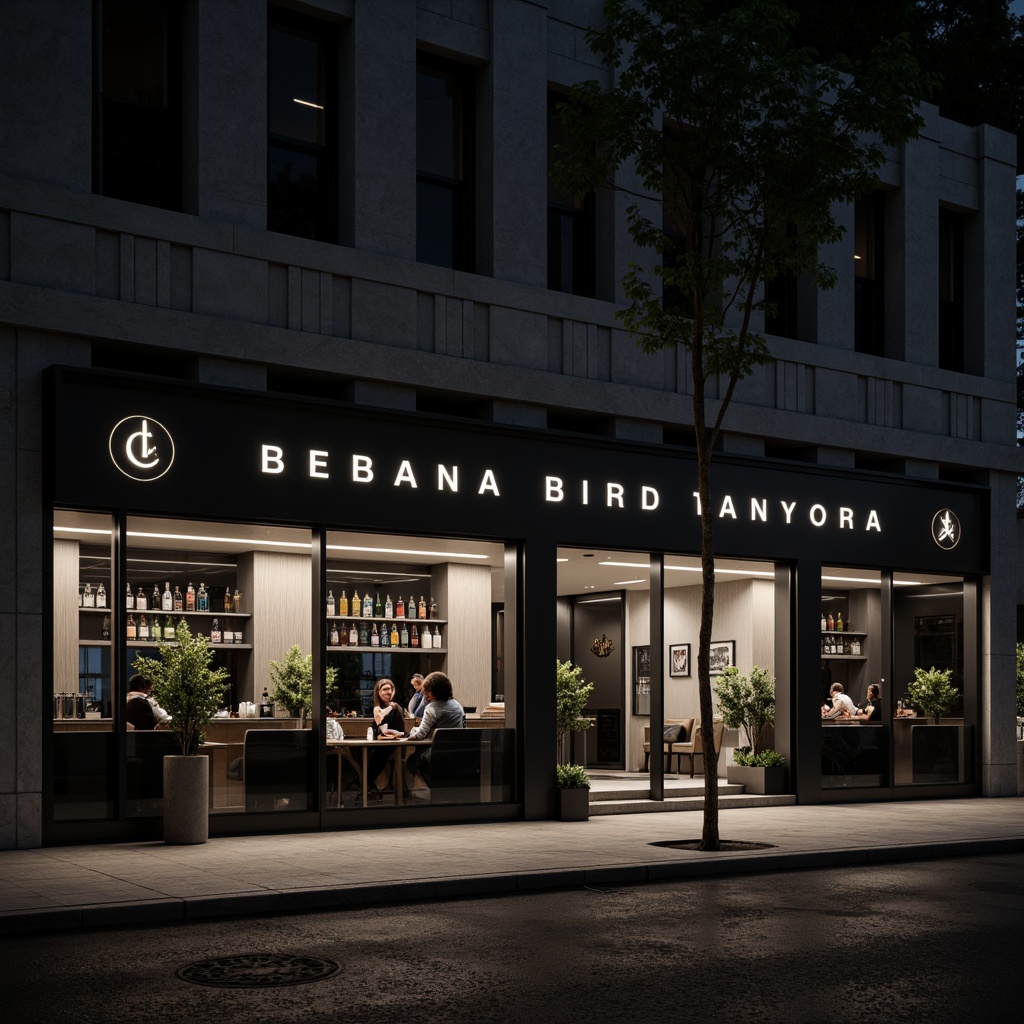 Prompt: Monochromatic bar facade, minimalist architecture, clean lines, simple shapes, industrial materials, exposed concrete walls, steel frames, large glass windows, subtle lighting, warm tone LED signs, urban cityscape, night scene, shallow depth of field, 1/1 composition, realistic textures, ambient occlusion.