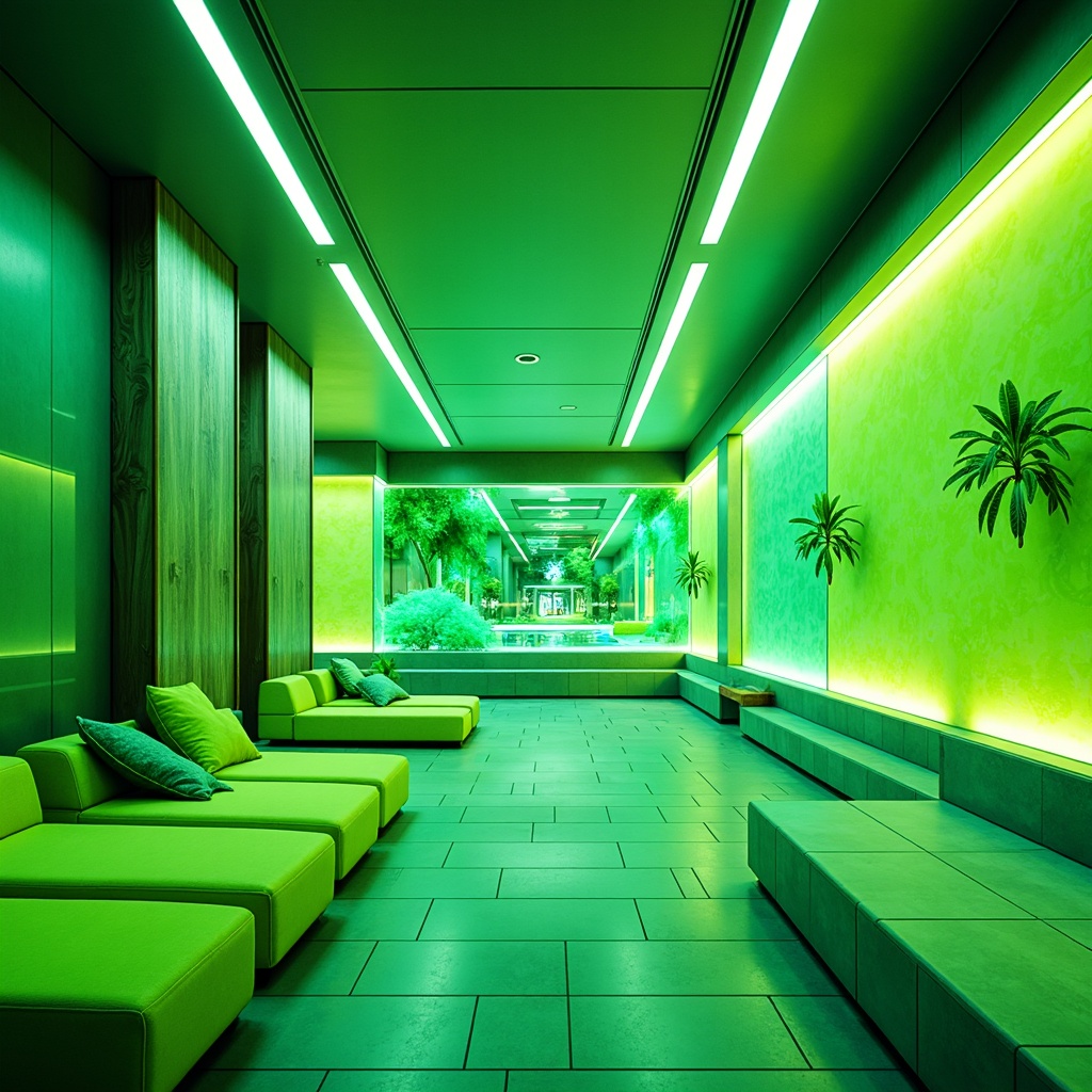 Prompt: Vibrant lime green accents, bold citrus hues, pastel shades, neon lights, futuristic architecture, sleek metallic surfaces, minimalist design, innovative LED lighting, electric blue undertones, glowing ambiance, radiant sunshine, shallow depth of field, 1/1 composition, wide-angle lens, stylized highlights, high-contrast rendering.