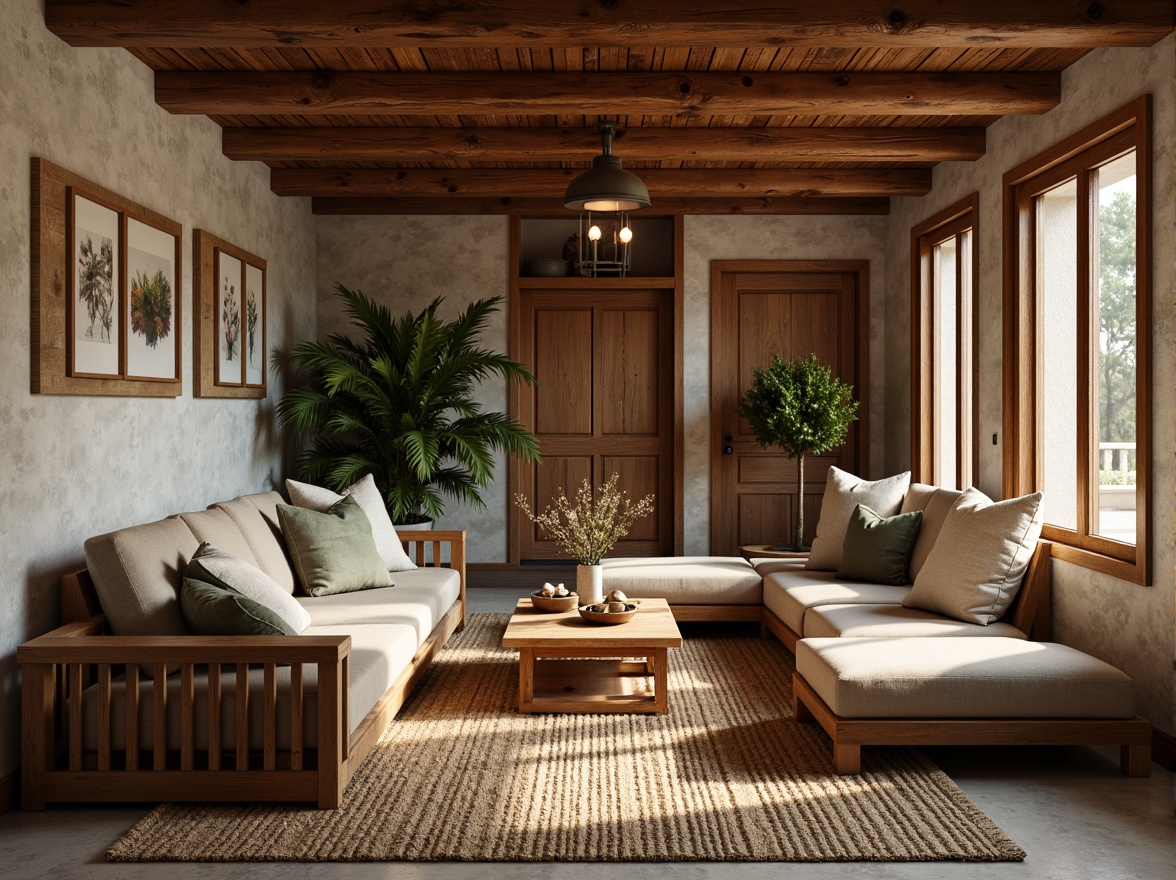 Prompt: Earthy tones, natural materials, wooden accents, stone walls, rustic textures, cozy atmosphere, warm lighting, traditional craftsmanship, regional influences, cultural heritage, subtle color variations, muted hues, weathered wood, distressed finishes, organic forms, soft furnishings, woven textiles, ethnic patterns, nature-inspired motifs, serene ambiance, 1/1 composition, shallow depth of field, realistic rendering.