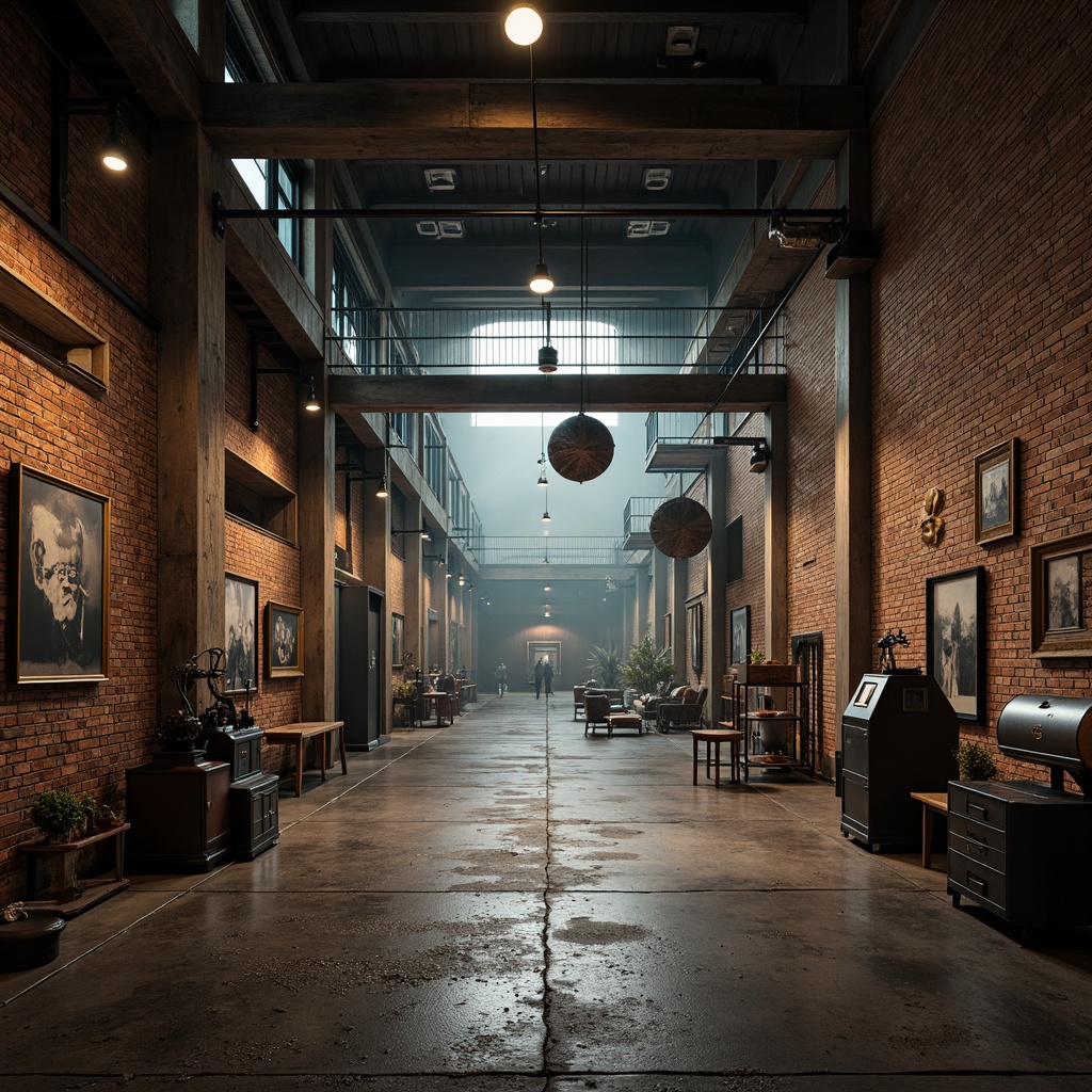 Prompt: Rustic industrial warehouse, exposed brick walls, metal beams, reclaimed wood accents, distressed textures, urban decay, atmospheric lighting, misty ambiance, abstract composition, dramatic shadows, warm color palette, vintage machinery, eclectic artifacts, avant-garde decor, artistic installations, brutalist architecture, functional minimalism, open floor plan, flexible spaces, adaptive reuse, revitalized heritage.