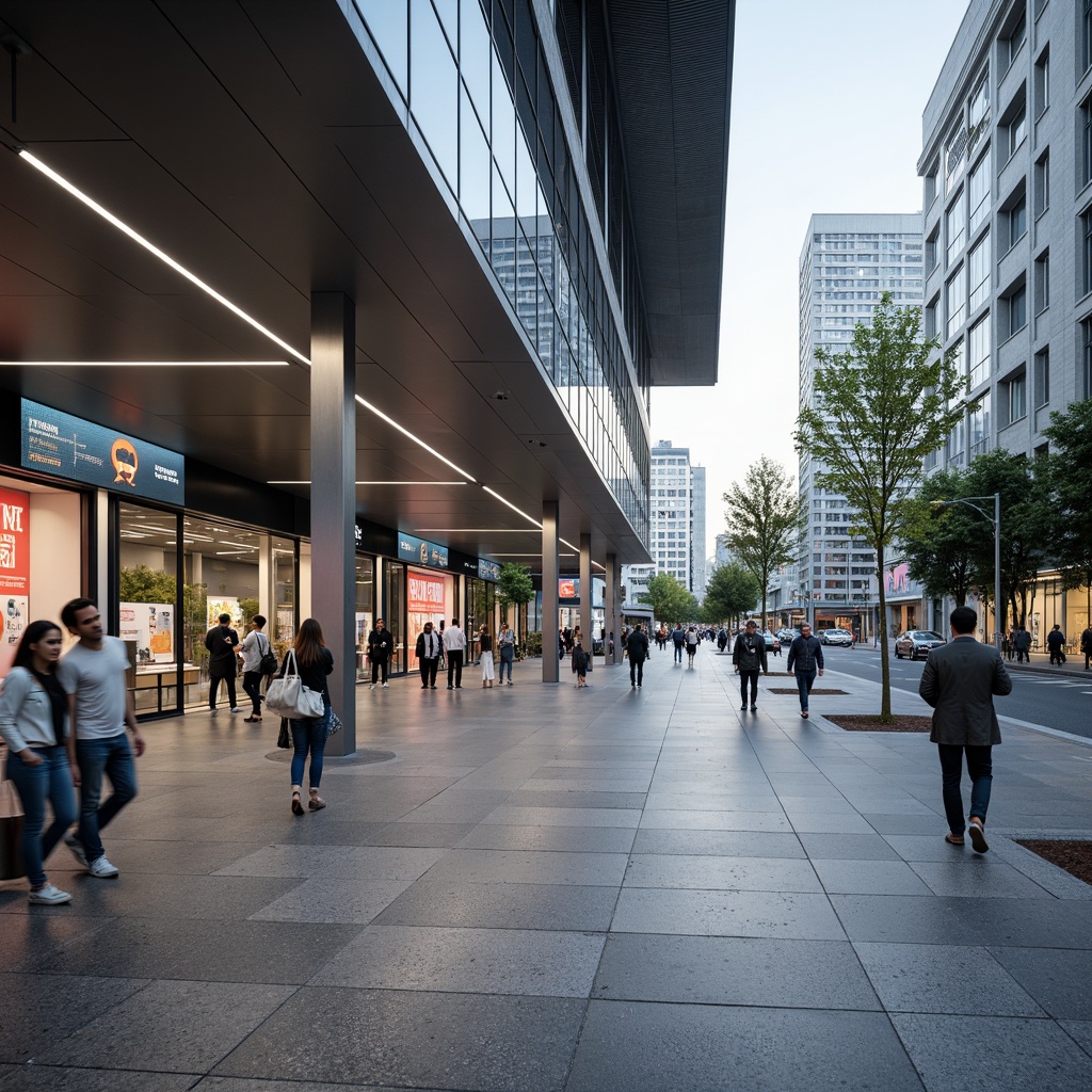 Prompt: Modern bus station, sleek lines, minimalist design, stainless steel columns, glass roofs, cantilevered canopies, ribbed concrete walls, polished granite floors, LED lighting systems, digital signage, futuristic aesthetic, urban landscape, busy streetscape, morning rush hour, soft natural light, shallow depth of field, 3/4 composition, realistic textures, ambient occlusion.