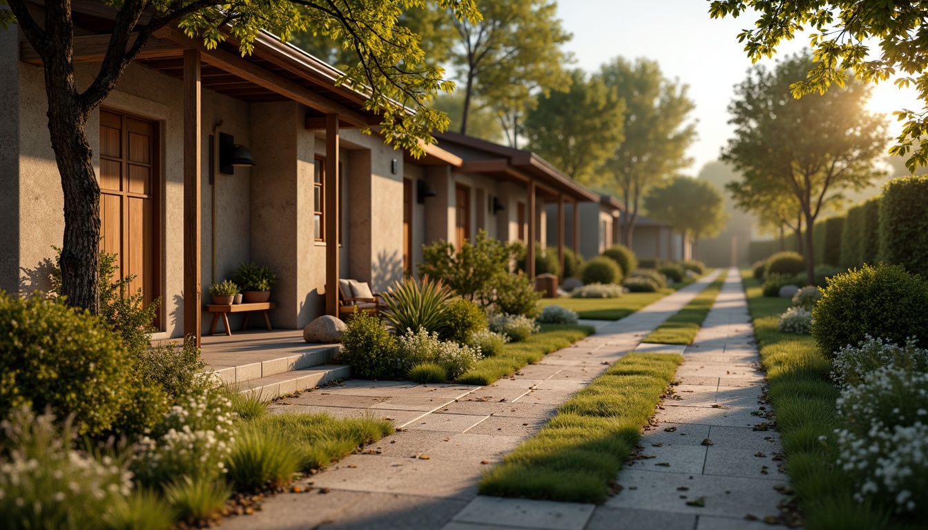 Prompt: Earthy olive tones, muted greenery, natural terracotta, weathered wooden accents, vintage metal hardware, distressed stonework, soft mossy lawns, rustic country roads, warm sunny afternoon, gentle golden lighting, shallow depth of field, 1/2 composition, atmospheric perspective, subtle texture overlays, earthy scent.