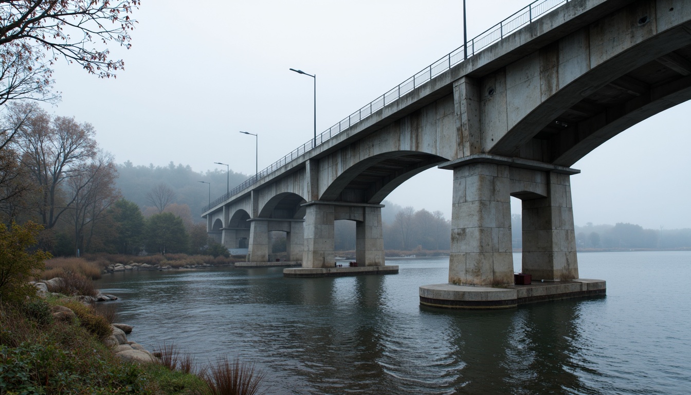 Prompt: Sturdy bridge structure, weathered steel beams, rugged concrete pillars, durable asphalt roadways, rust-resistant railings, robust cable suspensions, high-strength bolts, reinforced composite materials, UV-resistant coatings, saltwater-corrosion protection, earthquake-resistant design, scenic riverbank surroundings, misty morning atmosphere, soft natural lighting, 1/1 composition, realistic reflections, ambient occlusion.