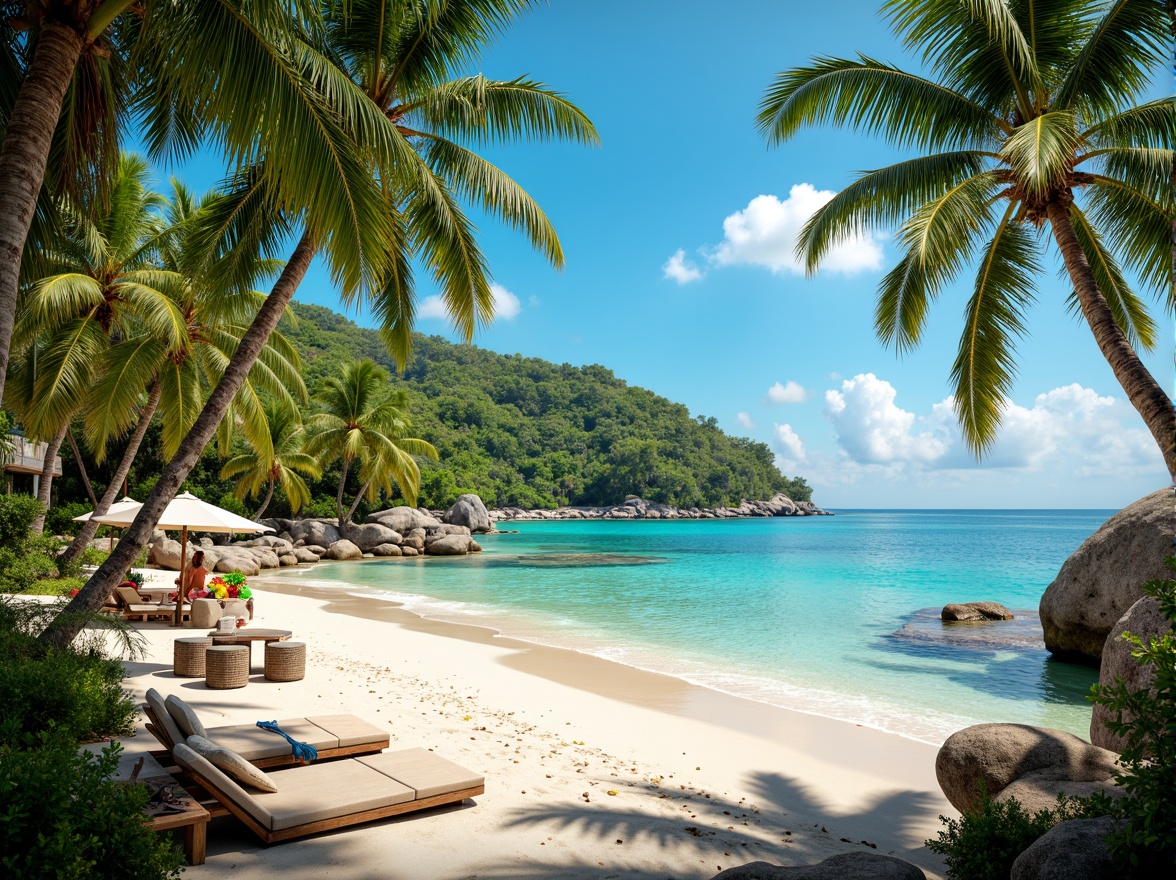 Prompt: Vibrant tropical island, lush green palms, exotic flowers, warm sandy beach, crystal-clear turquoise water, bright coral reefs, colorful beach balls, vibrant surfboards, seaside hammocks, rustic wooden docks, nautical ropes, sunny day, soft warm lighting, shallow depth of field, 1/1 composition, realistic textures, ambient occlusion.