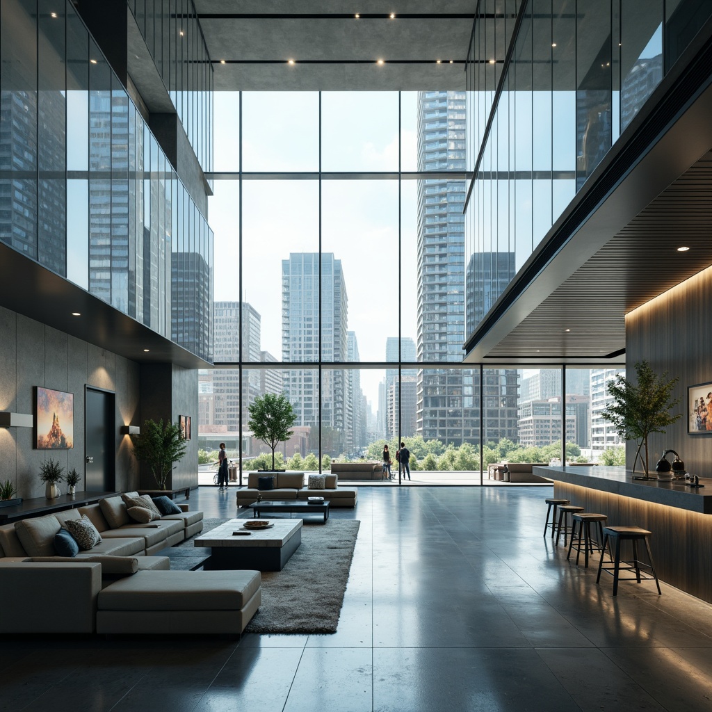 Prompt: Glossy translucent walls, sleek minimalist architecture, urban cityscape, daytime natural light, subtle reflections, modern furniture designs, polished metal accents, smooth glass surfaces, futuristic ambiance, high-tech gadgets, ambient soft lighting, shallow depth of field, 1/1 composition, realistic textures, subtle color grading.