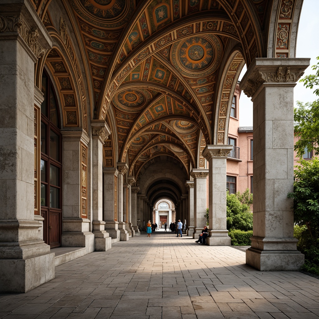 Prompt: Intricate stone arches, ornate carvings, grand domes, majestic columns, richly patterned mosaics, vibrant golden accents, ornamental capitals, sturdy foundation, ancient historic landmark, Byzantine architectural style, rustic natural surroundings, serene ambiance, warm soft lighting, shallow depth of field, 1/1 composition, realistic textures, ambient occlusion.