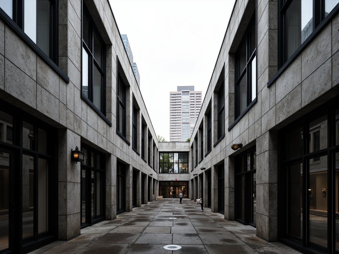 Prompt: Industrial chic windows, minimalist metal frames, grid-like patterns, bold black accents, functional simplicity, rectangular shapes, clean lines, monochromatic color scheme, stark contrasts, brutalist architecture, urban cityscape, overcast sky, dramatic shadows, low-key lighting, 1/1 composition, symmetrical balance, geometric abstraction, raw concrete textures, distressed wood accents.