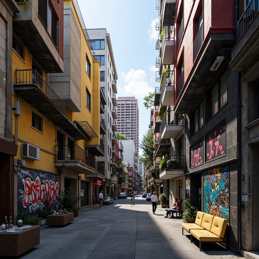 Prompt: Urban cityscape, fragmented building forms, irregular shapes, bold color contrasts, industrial materials, exposed ductwork, steel beams, concrete textures, chaotic street art, vibrant graffiti, eclectic urban furniture, bustling metropolitan atmosphere, dynamic shadows, high-contrast lighting, cinematic composition, 1/2 camera angle, dramatic focal length, realistic rendering, ambient occlusion.