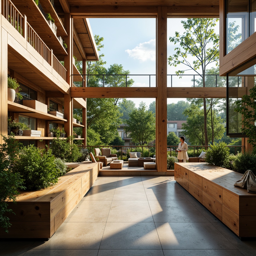 Prompt: Sustainable building design, eco-friendly materials, reclaimed wood accents, low-VOC paints, recycled glass surfaces, bamboo flooring, energy-efficient systems, solar panels, green roofs, living walls, natural ventilation, ample daylight, soft warm lighting, shallow depth of field, 3/4 composition, panoramic view, realistic textures, ambient occlusion.