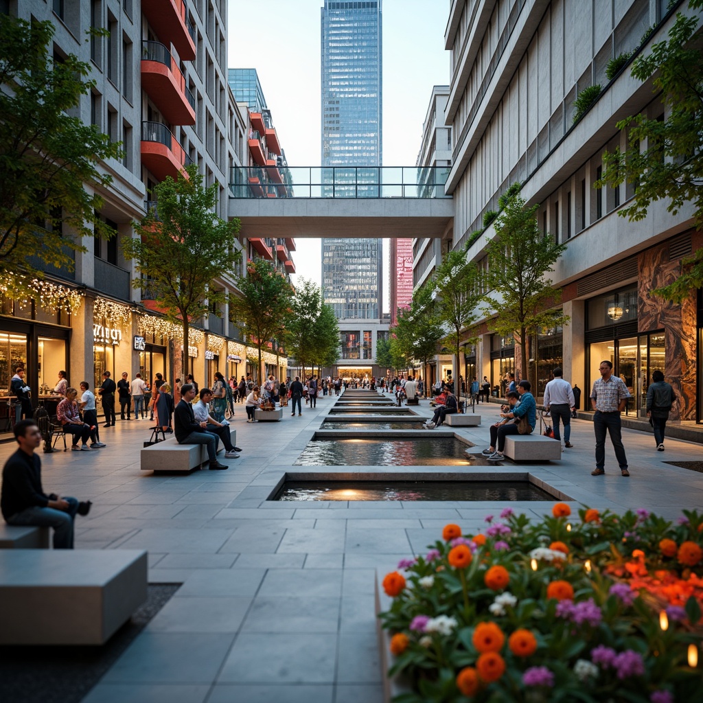 Prompt: Vibrant city square, lively street performers, colorful flowers, dynamic water features, sleek modern benches, pedestrian-friendly walkways, urban greenery, eclectic street art, bustling food vendors, warm string lighting, shallow depth of field, 1/1 composition, panoramic view, realistic textures, ambient occlusion.