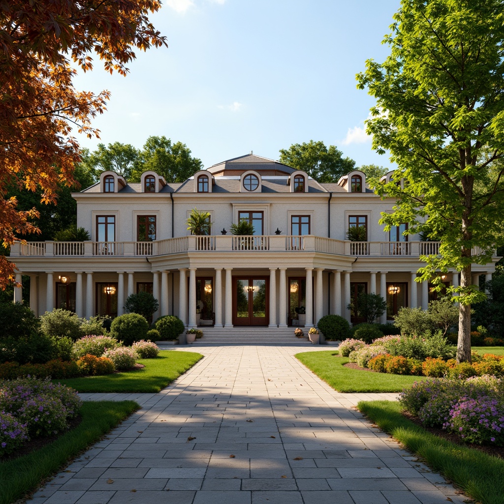 Prompt: Elegant rural mansion, symmetrical facade, ornate stone carvings, grand entrance gates, sweeping driveways, lush green lawns, vibrant flower arrangements, classical columns, curved staircases, intricate woodwork, lavish chandeliers, opulent furnishings, warm golden lighting, shallow depth of field, 1/1 composition, panoramic view, realistic textures, ambient occlusion.