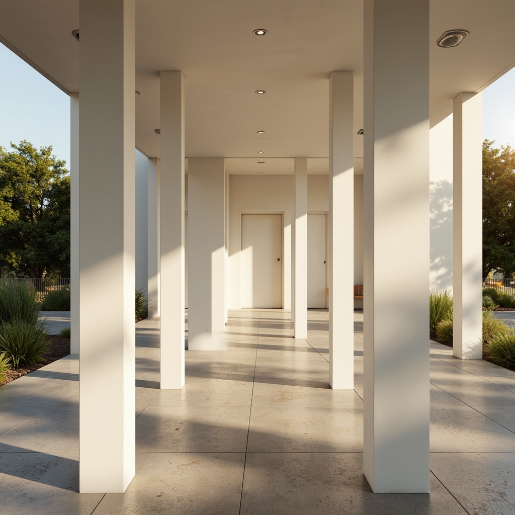 Prompt: Minimalist pavilion, sleek white pillars, open roof structure, natural light filtering, dramatic shadow play, geometric shapes, clean lines, minimal ornamentation, polished concrete floor, subtle texture variation, serene atmosphere, warm golden lighting, soft focus blur, shallow depth of field, 1/1 composition, symmetrical framing, high contrast ratio, realistic material reflections, ambient occlusion.