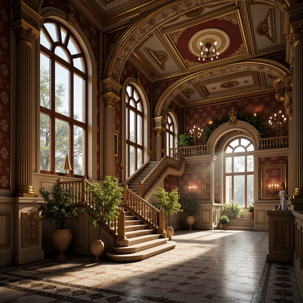 Prompt: Ornate baroque buildings, grandiose columns, intricate carvings, ornamental capitals, gilded decorations, marble floors, sweeping staircases, dramatic archways, vaulted ceilings, lavish furnishings, rich tapestries, majestic chandeliers, soft warm lighting, cinematic composition, realistic textures, ambient occlusion.