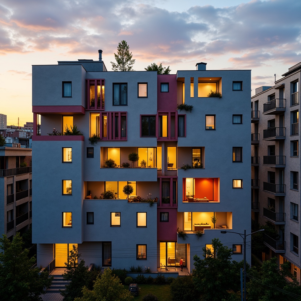 Prompt: Fragmented residential facade, irregular shapes, bold color contrasts, fragmented rooflines, deconstructed walls, abstract art installations, urban cityscape, evening twilight, warm golden lighting, deep shadows, 3/4 composition, wide-angle lens, dramatic contrast, rich textures, subtle ambient occlusion.Please let me know if this meets your requirements!