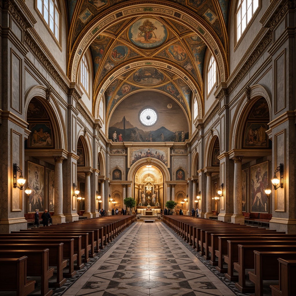 Prompt: Ornate basilica, golden domes, intricate mosaics, ornamental arches, grandiose columns, marble floors, high ceilings, lavish furnishings, sacred relics, vibrant iconography, rich tapestries, warm candlelight, atmospheric fog, shallow depth of field, 1/1 composition, symmetrical view, realistic textures, ambient occlusion.