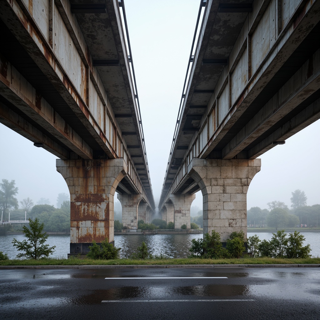 Prompt: Rust-resistant steel bridges, weathered concrete foundations, reinforced cable systems, high-strength bolt connections, corrosion-protected coatings, durable asphalt pavements, textured road surfaces, scenic river views, misty morning atmosphere, soft natural lighting, shallow depth of field, 1/2 composition, symmetrical framing, realistic reflective materials, ambient occlusion.