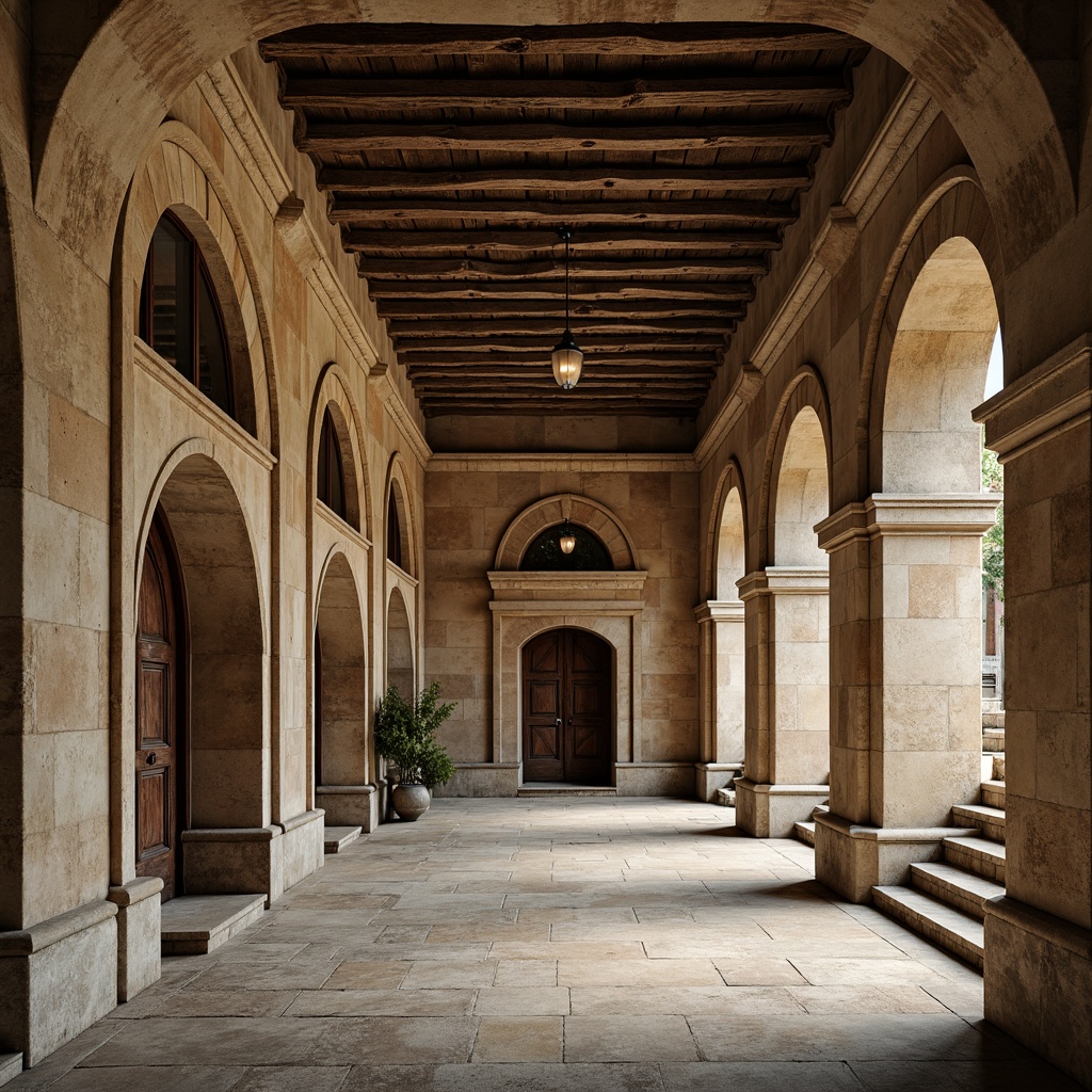 Prompt: Rustic Romanesque building, weathered concrete walls, ornate stone carvings, gothic arches, grand entranceways, imposing columns, intricate moldings, earthy color palette, rough-hewn stones, distressed texture, ambient occlusion, warm soft lighting, shallow depth of field, 1/2 composition, realistic render, historic architectural style.