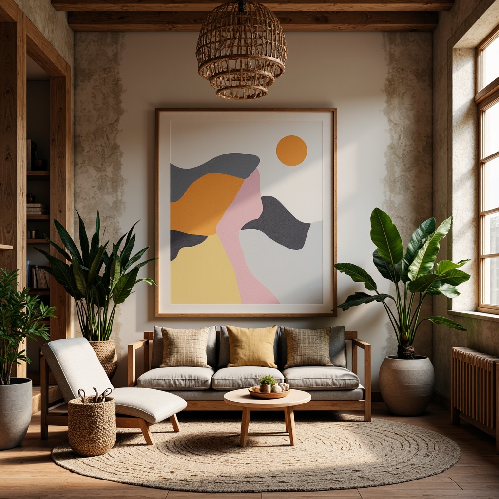 Prompt: Vibrant artistic studio, eclectic bohemian decor, rich wooden accents, bold color blocking, creamy pastel hues, deep charcoal grays, metallic gold highlights, natural linen textures, organic earthy tones, warm ambient lighting, shallow depth of field, 1/1 composition, realistic reflections, subtle gradient transitions.