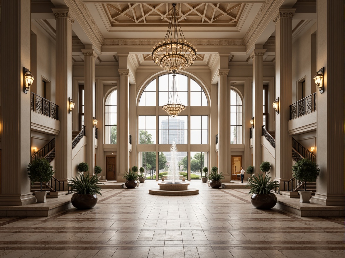 Prompt: Grandiose hospital entrance, ornate columns, marble floors, elegant fountains, stately staircases, rich wood paneling, luxurious chandeliers, refined metalwork, subtle patterns, calming neutral tones, soft diffused lighting, shallow depth of field, 2/3 composition, realistic textures, ambient occlusion.