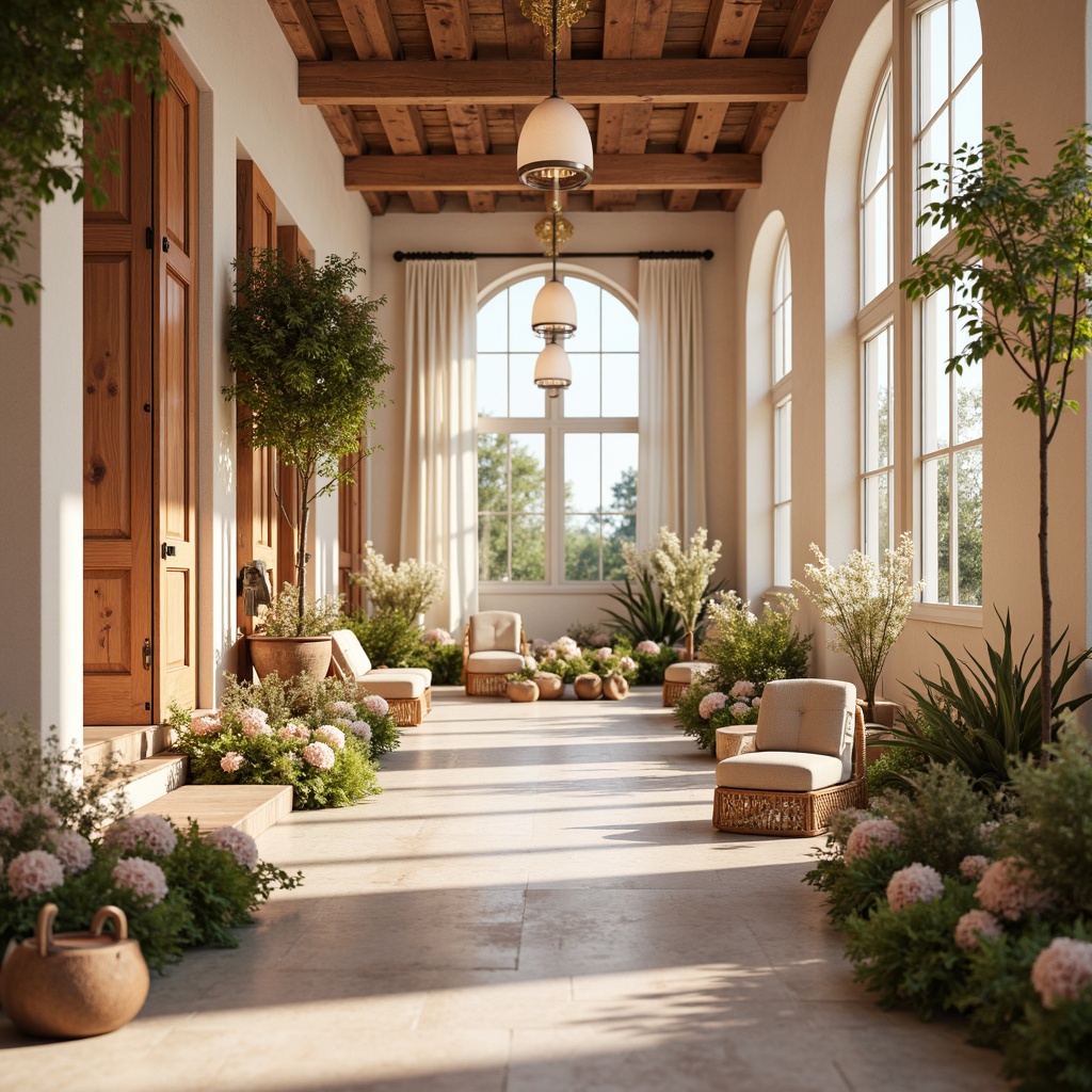 Prompt: Soft peach tones, creamy whites, warm beige, rich wood accents, natural stone textures, subtle metallic sheens, calming blue undertones, earthy terracotta hues, vibrant greenery, blooming florals, delicate lace patterns, ornate architectural details, romantic candlelight, gentle morning sunlight, shallow depth of field, 1/1 composition, realistic renderings, ambient occlusion.