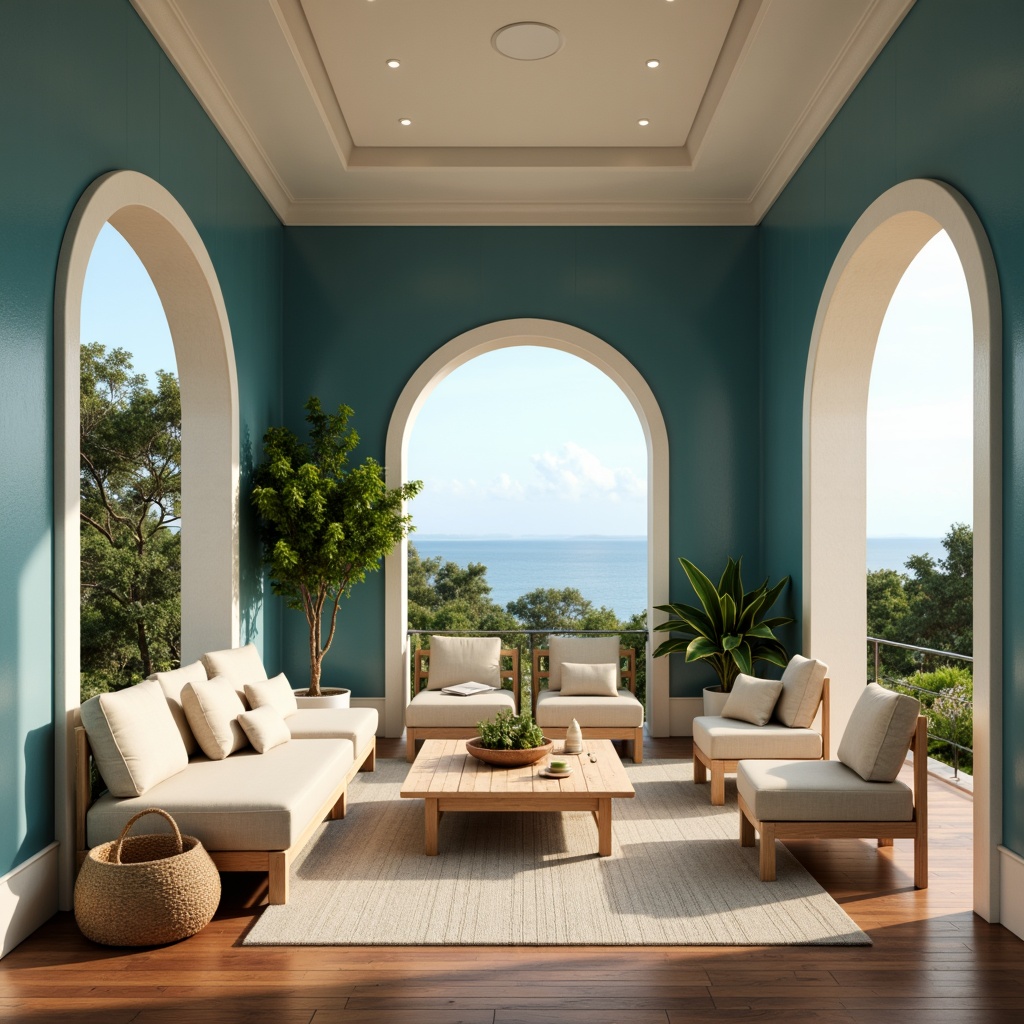 Prompt: \Cerulean blue accent wall, creamy white trim, warm beige furniture, lush green plants, natural wood flooring, soft golden lighting, minimalist decor, modern coastal villa, serene ocean view, gentle sea breeze, shallow depth of field, 1/1 composition, realistic textures, ambient occlusion.\Let me know if you need any adjustments!