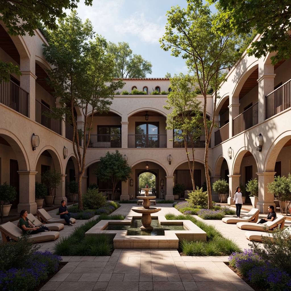 Prompt: Renaissance-inspired student halls, ornate facades, grand archways, rustic stone walls, wooden accents, vintage lanterns, cozy courtyard, lush greenery, vibrant flowers, tranquil fountain, warm afternoon sunlight, soft diffused lighting, 1/1 composition, intimate atmosphere, realistic textures, ambient occlusion, urban landscape integration, modern amenities, sleek metal railings, minimalist furniture design, eclectic art pieces, rich wood tones, plush carpets, comfortable seating areas.