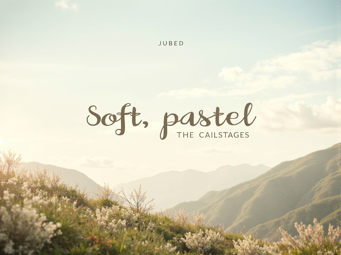 Prompt: Soft pastel hues, calming atmosphere, serene landscape, gentle hills, blooming flowers, natural textures, earthy tones, creamy whites, soothing blues, muted greens, warm beige, elegant typography, subtle gradients, minimalist composition, shallow depth of field, 1/2 format, soft focus, ambient lighting, realistic render.