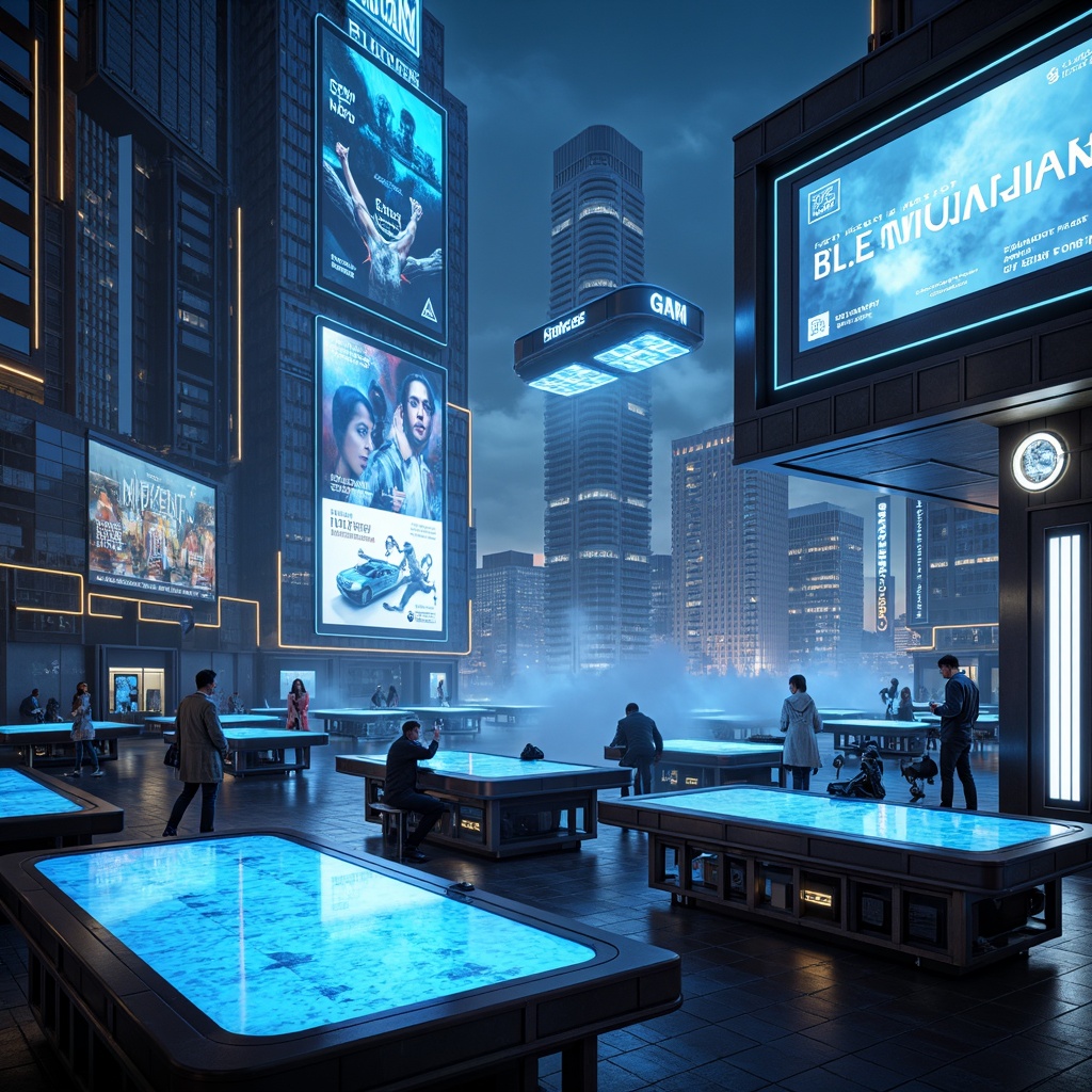 Prompt: Futuristic ambiance, neon-lit cityscape, sleek skyscrapers, holographic advertisements, levitating transportation pods, iridescent LED lights, glowing accents, ambient luminescence, soft blue hues, misty fog effects, high-tech gadgetry, metallic surfaces, angular lines, minimalist decor, avant-garde furniture, cyberpunk-inspired accessories, neon-colored glass tables, futuristic lamps, 3D-projection mapping, immersive lighting experiences, shallow depth of field, panoramic view, realistic textures, ambient occlusion.