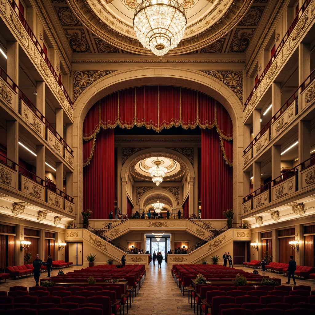 Prompt: Grandiose opera house facade, ornate Baroque details, sweeping arches, intricate stone carvings, dramatic columns, opulent balconies, grand staircases, lavish ornamentation, rich red velvet curtains, gilded accents, crystal chandeliers, majestic entranceways, historic European cityscape, warm golden lighting, soft focus, shallow depth of field, 1/1 composition, symmetrical architecture, realistic textures, ambient occlusion.Please let me know if this meets your expectations!