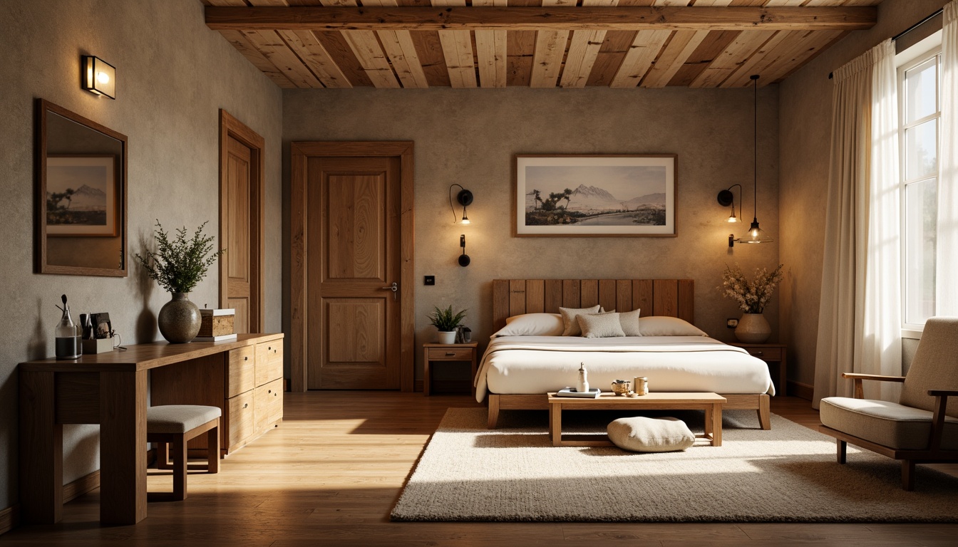 Prompt: Cozy dormitory, wooden furniture, rustic oak textures, soft plush carpets, warm beige walls, natural stone accents, comfy bedding, minimalist decor, modern lighting fixtures, industrial metal frames, distressed wood headboards, earthy tone color palette, warm ambient lighting, shallow depth of field, 3/4 composition, realistic material renderings, subtle normal mapping.