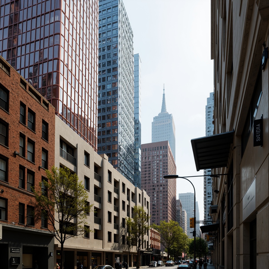 Prompt: Vibrant urban landscape, sleek modern skyscrapers, bold colorful accents, reflective glass fa\u00e7ades, angular metal structures, monochromatic concrete walls, warm wooden textures, rich terracotta tones, earthy natural stone, atmospheric misty effects, soft diffused lighting, shallow depth of field, 3/4 composition, panoramic cityscape views, realistic weathering effects, ambient occlusion.