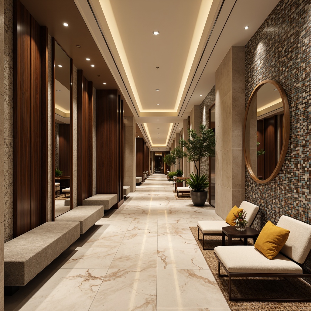 Prompt: Luxurious marble floors, rich wood grain accents, sleek metal surfaces, rough stone walls, smooth glass facades, vibrant colorful ceramics, intricate mosaic patterns, natural fiber textiles, soft plush carpets, warm ambient lighting, shallow depth of field, 3/4 composition, panoramic view, realistic reflections, ambient occlusion.