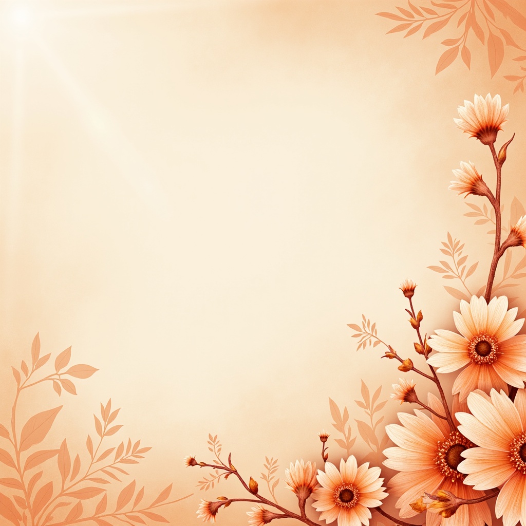 Prompt: Vibrant apricot hues, soft peach tones, warm beige backgrounds, natural wood textures, earthy terracotta accents, delicate floral patterns, whimsical watercolor effects, airy light-filled atmosphere, gentle gradient transitions, 1/1 composition, intimate close-up views, realistic subtle shading, ambient soft focus.